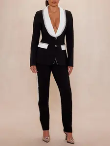 Riannon Rhinestone Embellished Blazer - Black/White