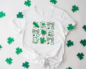 St Patrick Nurse Shirt St Patricks Day Gift Coquette St Patrick T-Shirt Shamrock Lucky Graphic Unisex Classic Loose Fit Breathable