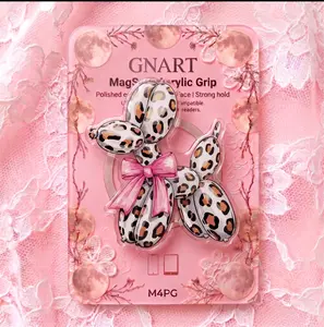 Cute Coquette Balloon Dog Phone Grip MagSafe Compatible Acrylic Stand Trendy Leopard Print Animal Phone Holder Pink Ribbon Bow Design Smart Phone Clasp Aesthetic Cheetah Phone Accessory Gift