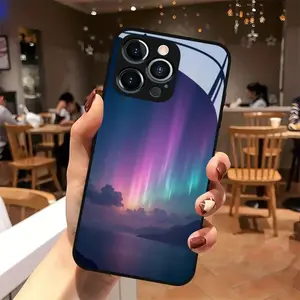 Phone Case: Aurora-lit Night Sky Coast High-End Glass Design Phone Case, Suitable for iphone17 17Air 16 Pro 15 Promax 14 Plus 13 12 11