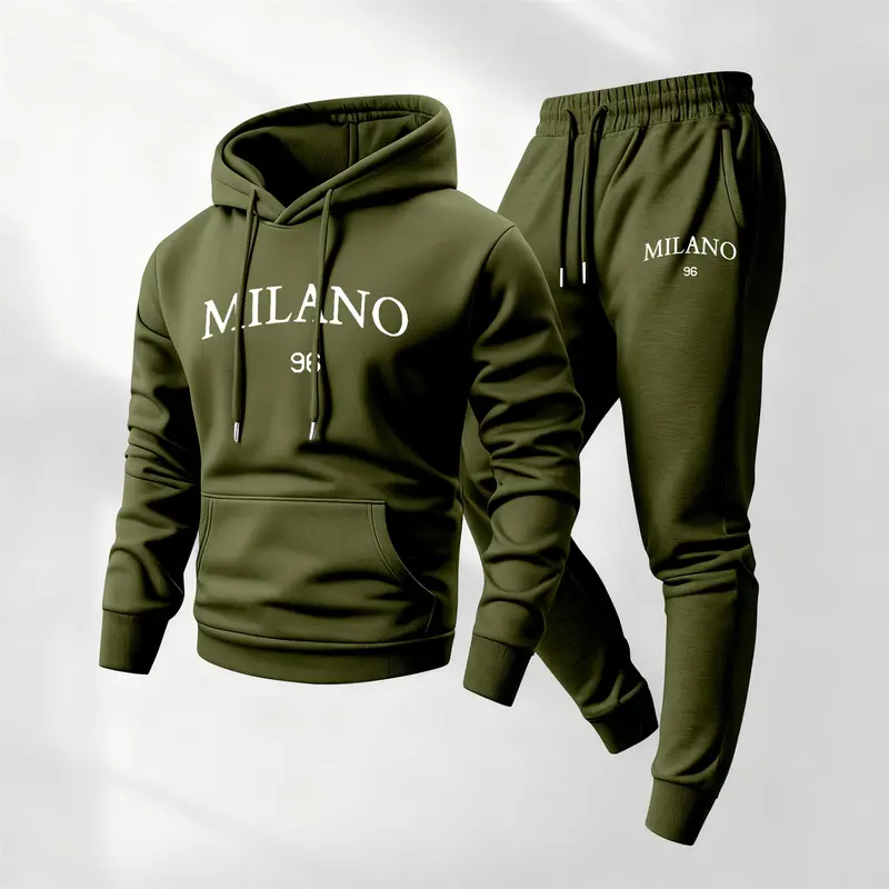 Men's Milano 96 Printed Hoodie and Drawstring Sweatpants Set, Menswear, Casual Athletic Long Sleeve Hooded Jacket & Trousers for Fall & Winter, Men's Clothing for Daily Wear, Sportswear Indoor Outdoor, Tracksuit, Athleisure Summer Clothes