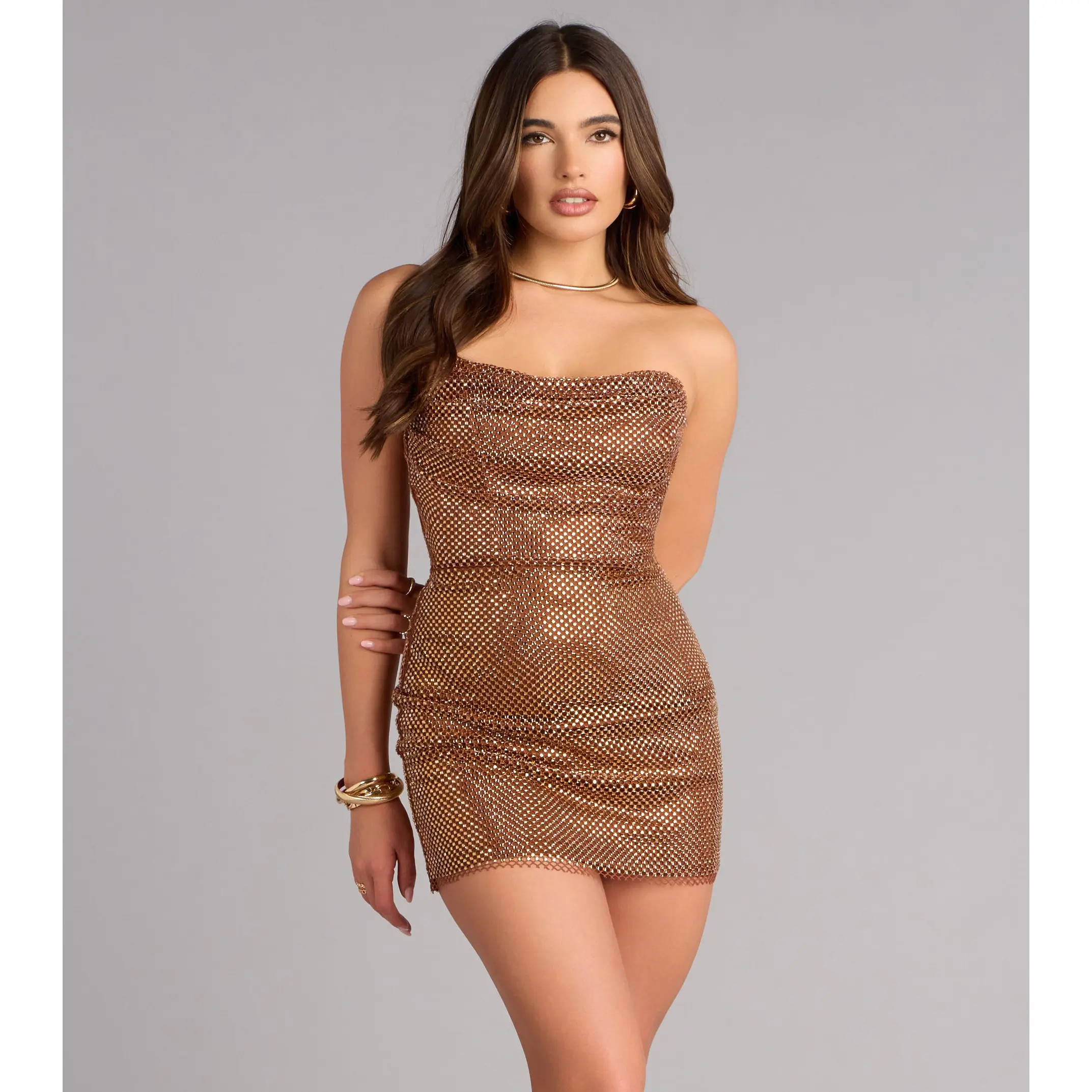 Sammy Rhinestone Fishnet Mini Dress - TikTok Shop