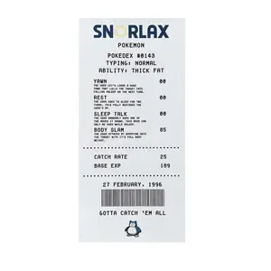 Snorlax Pokèmon Receipt Rug