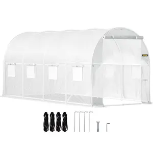 VEVOR Walk - in Tunnel Greenhouse, 29.5x9.8x6.6 ft Hoop House Greenhouse Tunnel, Peaked Roof Plant Hot House with Galvanized Steel Frame, Green PE Cover, Roll - up Zipper Door and 12 Windows for OutdoorVEVOR Super Brand Day