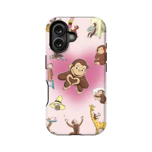 Curious George Pattern Phone Case – Cute Cartoon Monkey Pastel Collage Art Cove For IPhone 16 Pro Max 15 14 13 12 11, Samsung S25 S24 S23 S22
