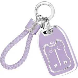 For GMC Chevy Key Fob Cover with Keychain, Key Fob Case Cover Fits for GMC Sierra Acadia Terrain 2500hd 1500 3500hd Yukon Chevy Silverado Suburban Car Accessories Smart Key, Purple