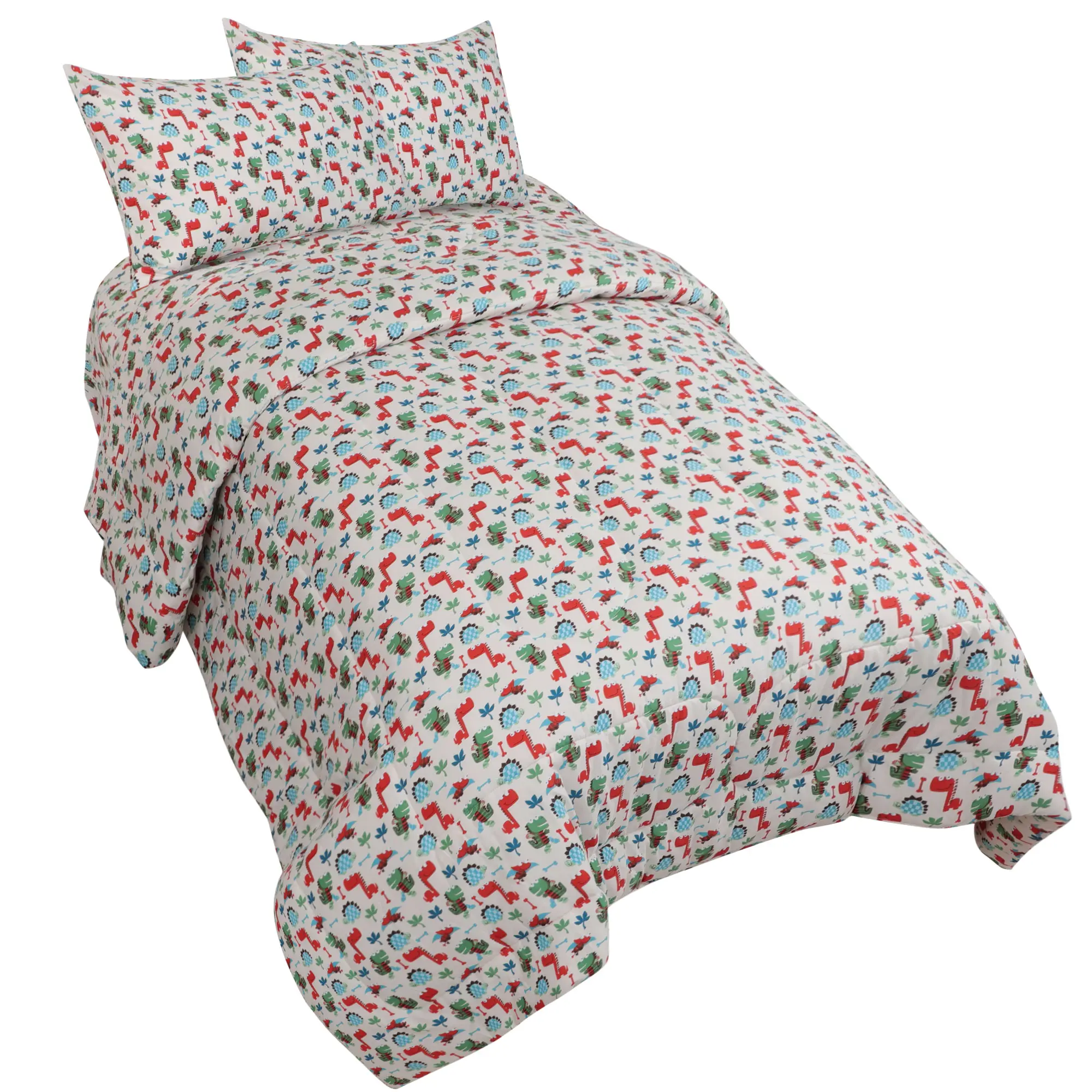 PiccoCasa 5 Piece Full/Queen All-seasons Microfiber Kids Comforter Set Match 2 Pillow Covers, Mini Dinosaur Theme for Children's Bedroom Includes Reversible Comforter & Sheet Set, Colorful