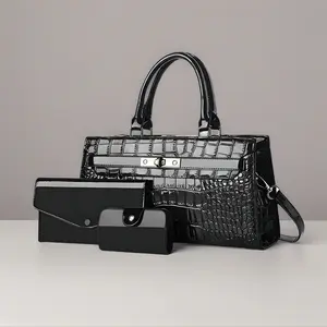 Elegant Crocodile Pattern Women’s Handbag Fashionable Three-Piece Set Mother and Daughter Bags Simple Versatile Shoulder Bag Large Capacity Crossbody Bag Perfect Gift for Girlfriends
