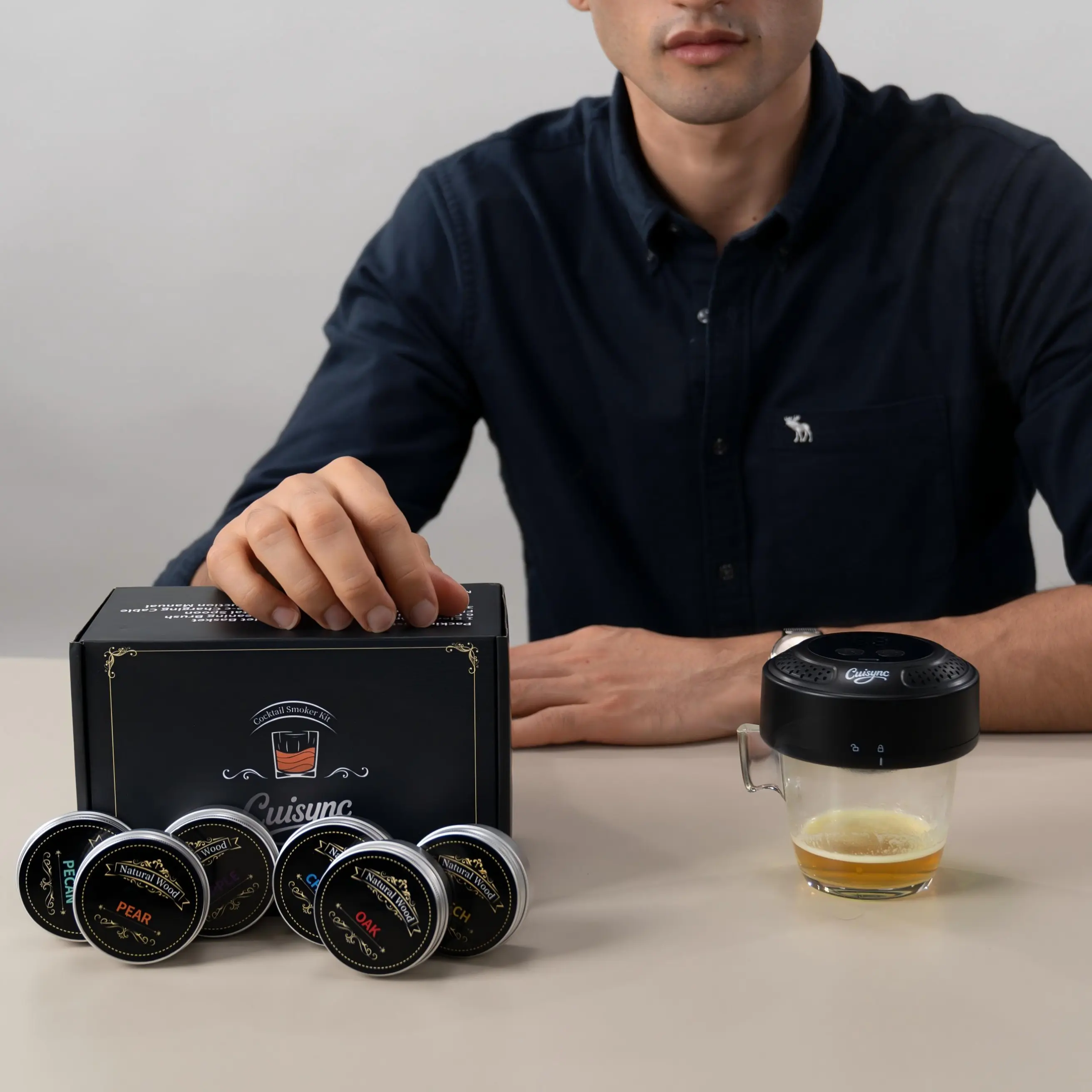 [TikTok U.S. Limited Edition​​] Cuisync Electric Whiskey Smoker Kit with 6 Flavors Wood Chips, Built-In Lighter Ignites, No Butane Required, Rechargeable Cocktail Smoker Kit, Birthday Bourbon Gifts, Father's Day Gifts for Men-Bronze