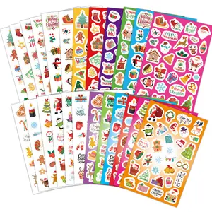 24 Sheet Merry Christmas Stickers Bulk, Cute Snowman & Santa Stickers for Kids, Christmas Decorations, Envelopes, Gifts, Scrapbooking, Crafts, Durable Adhesive Stickers