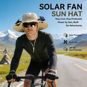 [2026 Upgraded] Dual Power Solar Cooling Hat with 2 Fans, USB Rechargeable UPF 50+ Wide Brim Sun Hat for Men Women, Fan Cap for Construction, Mowing, Fishing, Cycling & Gardening, Ideal Father's Day Gift for Dad, Outdoor Hiking Hunting Golf Hat
