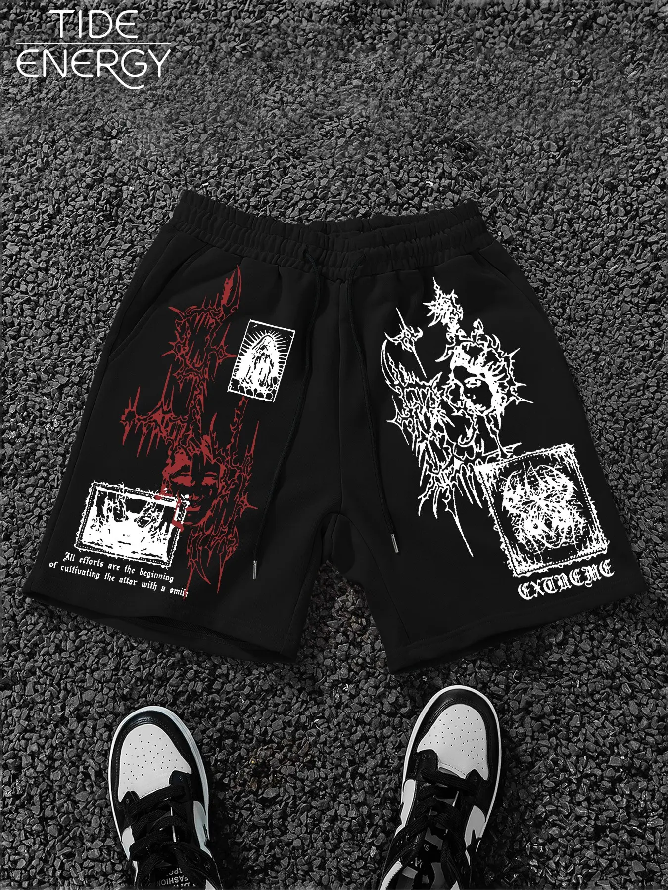 Men's Loose Baggy Casual Graphic Fashion Shorts, Thorn Virgin Mary Extreme Gothic Print, Inspirational Quotes, Soft Breathable Street Style Summer Wear