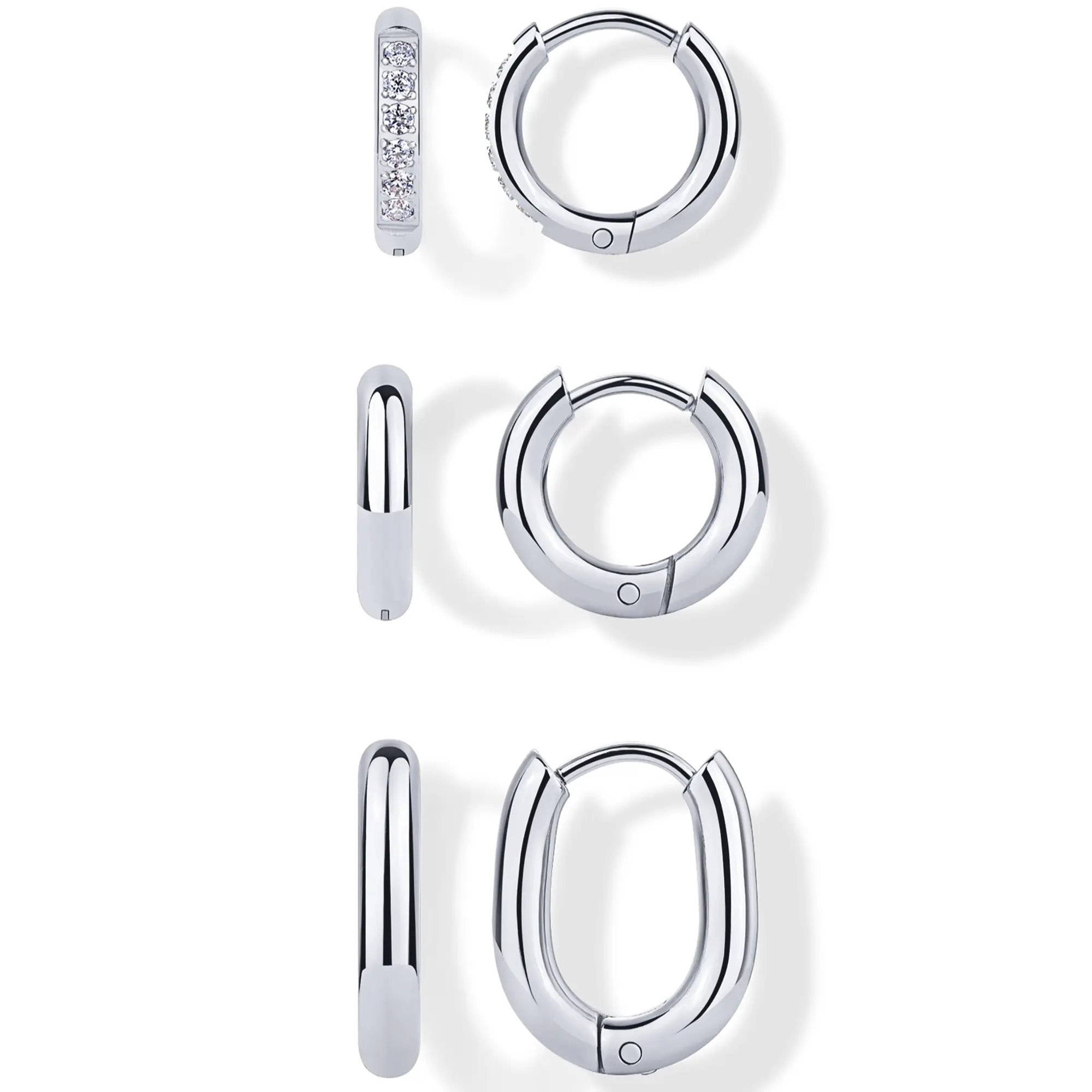 CZ Huggie Hoop Set - White Gold