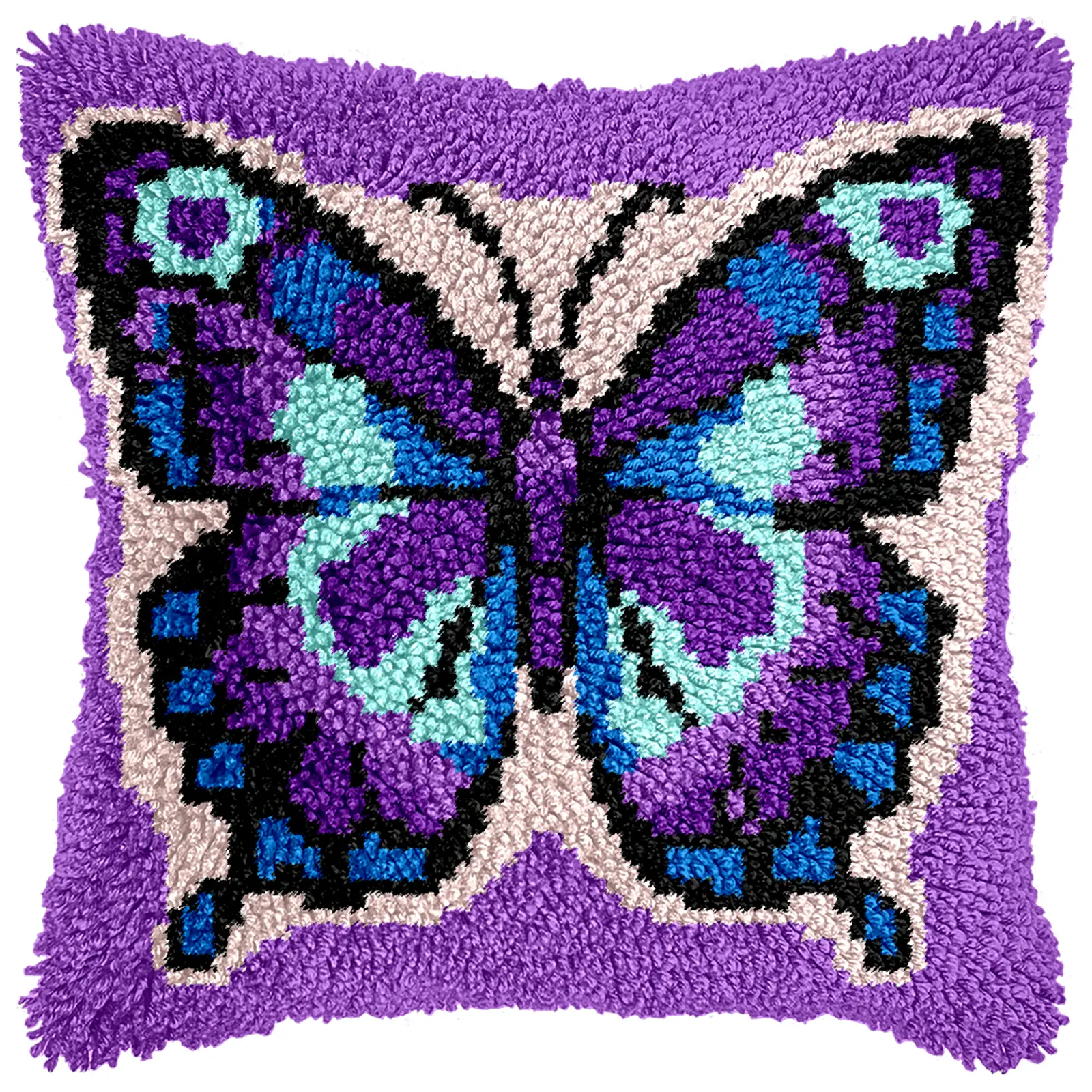 Purple Butterfly Latch Hook Pillow Kits for Adults Beginners DIY Throw Pillowcase Kit with Soft Backing Pre-Printed Mesh Rug Making Kits Needlework Cushion for Home Sofa Decor 17x17 in.