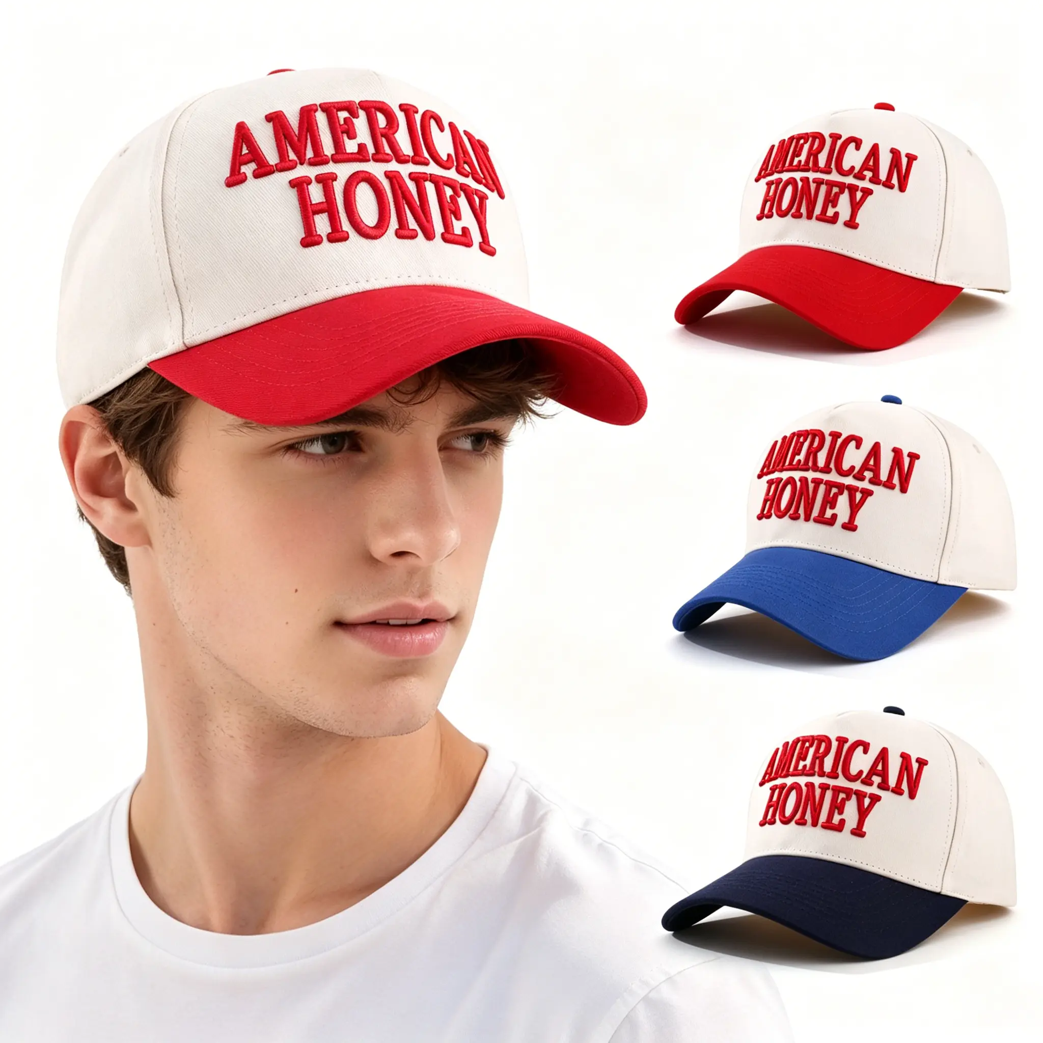 Color Block Embroidered Baseball Cap – Unisex Adjustable Curved Brim Hat, UV Protection for Outdoor Sports & Daily Wear