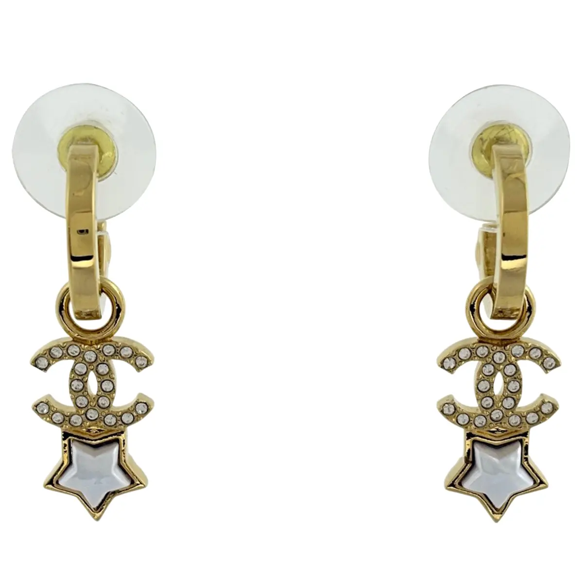 Pre-owned CHANEL CC Logo Rhinestone Swing Earrings in GP 4000024034834