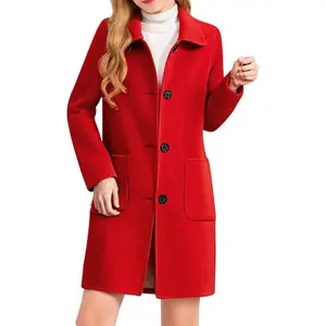 Pea Coats For Women Elegant 2025 Single Breasted Mid Length Wool Coat Long Sleeve Outwear Overcoat Winter Clothing