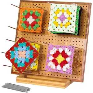 L-SMA034 11.8" Crochet Blocking Board with 20 Pins/Pegs, Blocking Board for Crocheting Knitting, Bamboo Granny Square Blocking Boards for Crochet Projects, Wooden Crocheting Accessories Gifts for Crocheters