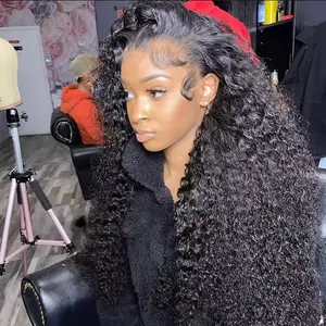Bling Hair 32 34 inch Kinky Curly 13x6 HD Transparent Lace Front Human Hair Wigs Pre plucked 180 density Deep Wave 13x4 Lace Frontal Wigs For Women