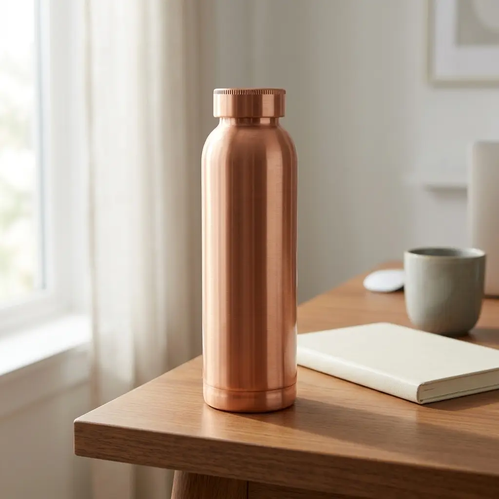 100% Pure Copper Reusable Water Bottle - Handcrafted Hammered Design, Leakproof Traditional Classic Ayurvedic Drinkware with Lid, Gift Box Included