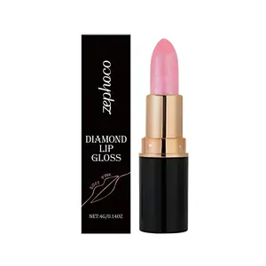 zephoco Tender Pink Diamond Lip Gloss Glitter Lipstick Nourishing Smooth Moisturizing Plumping Long-lasting Lipstick