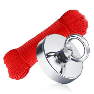 1000 LBS Super Strong Neodymium Fishing Magnet, D90 Set, Red, Round, Utility Magnet, Magnetic Fishing, Heavy Hanging