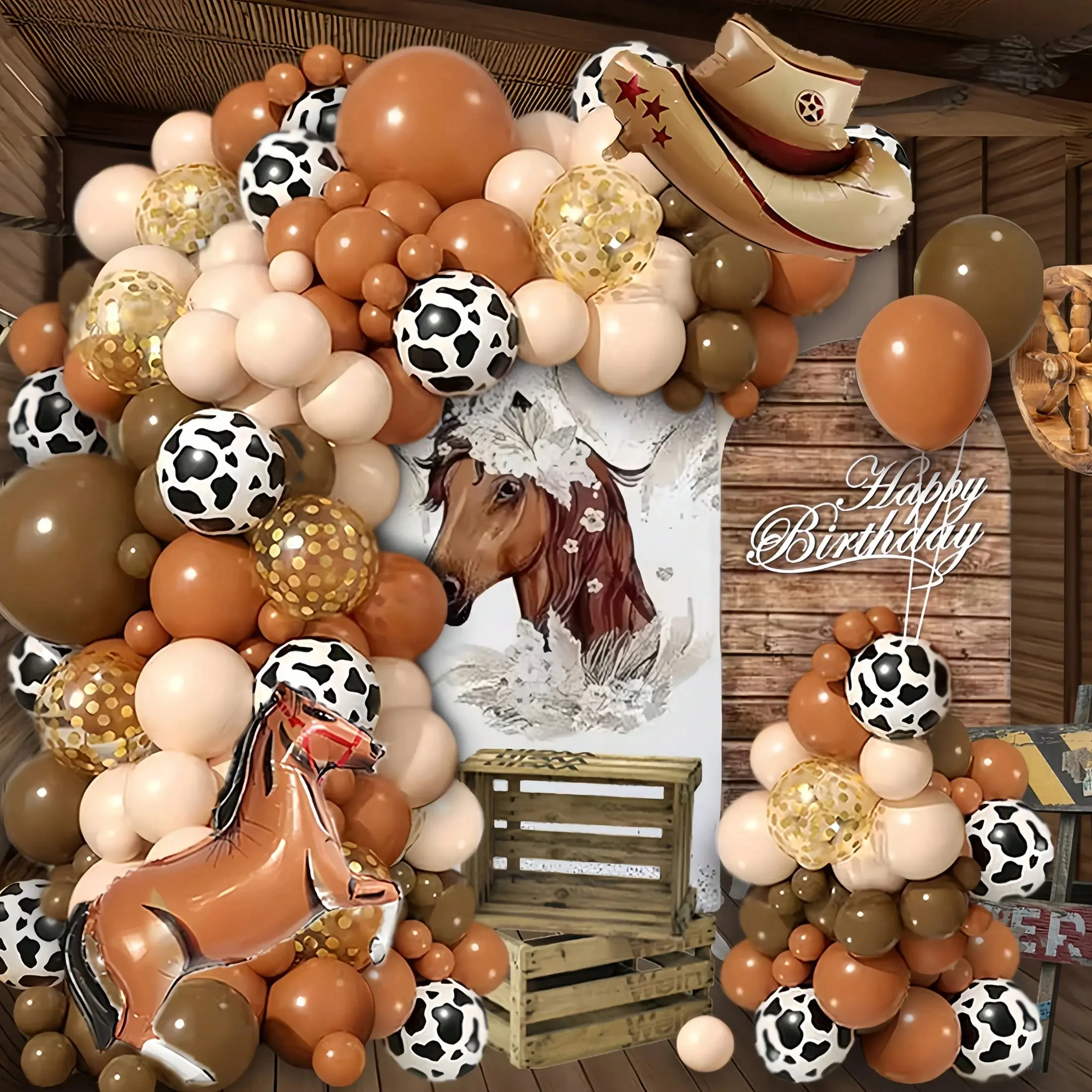 110pcs West Cowboy Balloons Garland Arch Kit | Light Beige Khaki Coffee ...