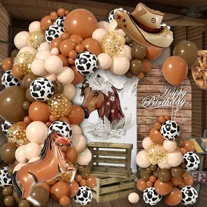 110pcs West Cowboy Balloons Garland Arch Kit |   Light Beige Khaki Coffee Latex Balloon, Cowboy Hat, Horse Aluminum Film Balloon - Farm Theme Balloon Set for Horse Racing Festival, Birthday Party, Farm, Rustic Party, Western Celebration