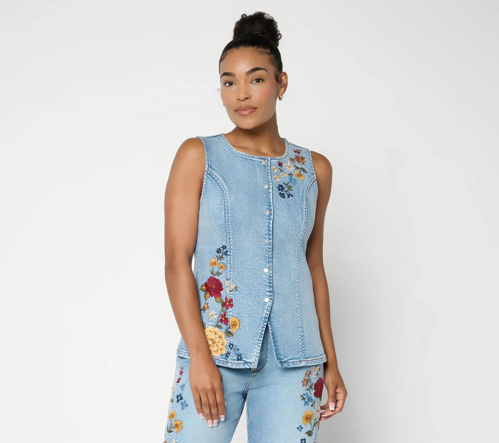 Driftwood Deanna Embroidered Vest - Medium Wash Bloomful Driftwood Deanna Embroidered Vest - Medium Wash Bloomful