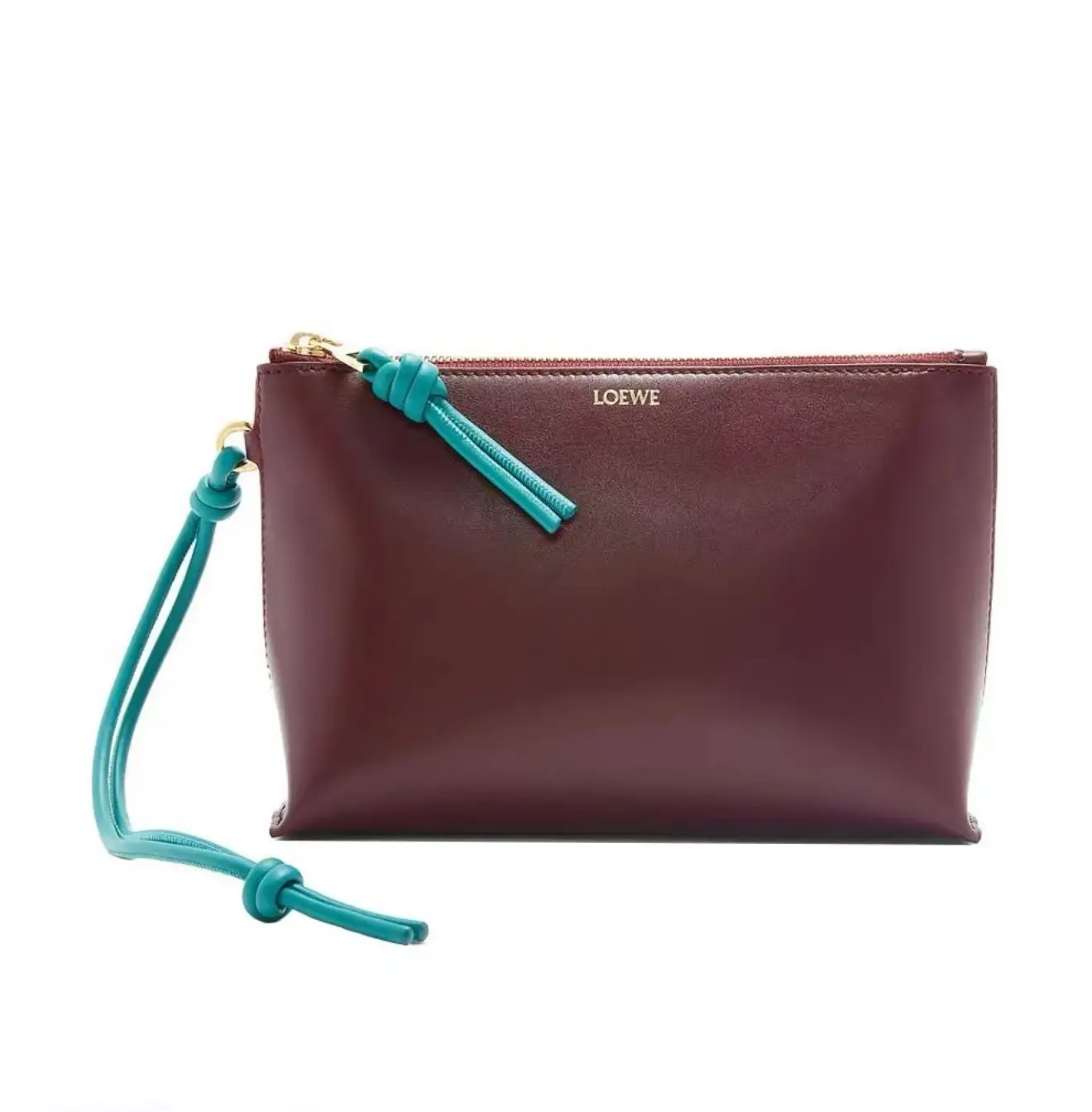 Pre-owned Loewe Burgundy Clutch Bag with Color Block Knotted Zipper Pull（2602750）