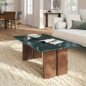 Amistad Marble Coffee Table in Walnut Green Marble