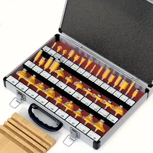 15/24/35 Pieces/Set Carbide Tipped Router Bits, 1/4 Inch Shanks, Woodworking Router, Premium Woodworking Router Bit Set, Carbide Tipped Precision Cutting Tools with Durable Metal Case, Wooden Case-2024