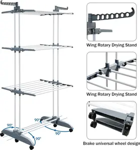 Drying Rack Clothing,Clothes Drying Rack,Laundry Drying Rack,Base Updated Foldable,Laundry Rack with Wheels,Stainless Steel, Rolling Clothes Horses Dryer Rack