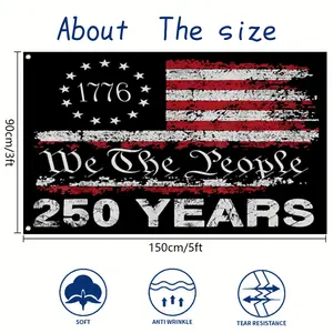 2D Flat Banner, 1Count 250th Anniversary Commemorative 250th Independence Day Bonus itemdom with 2 Metal Grommets, 3x5 Feet or 4x6 Feet,Reliable for Home Garden and Patriotic Displays Adjustable Heavy Duty Backdrop Stand Kit Romantic Red Rose Love Arch