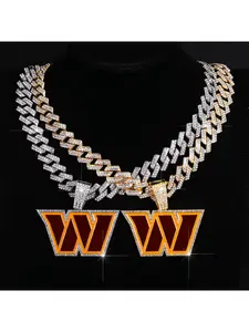 Hip-hop Style W Letter Necklace Alloy Full Diamond Pendant Cuban Chain Unisex Fashion Accessory