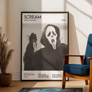 Scream Inspired Movie Poster: Cinema Horror Film Art Print, Pencil Sketch Style Ghostface