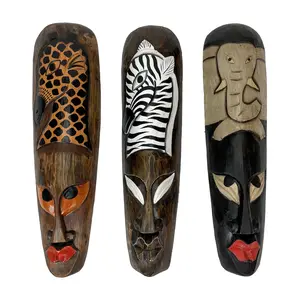 Set Of 3 African Wildlife Wooden Wall Masks