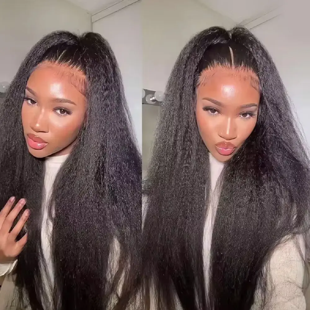 Bling Hair Kinky Straight Lace Front Wigs 13x6 360 Lace Frontal Wig Real Human Hair Pre Plucked With Baby Hair 180% Density Yaki Straight Transparent HD Glueless Lace Wig Human Hair Wigs For Women backtoschool