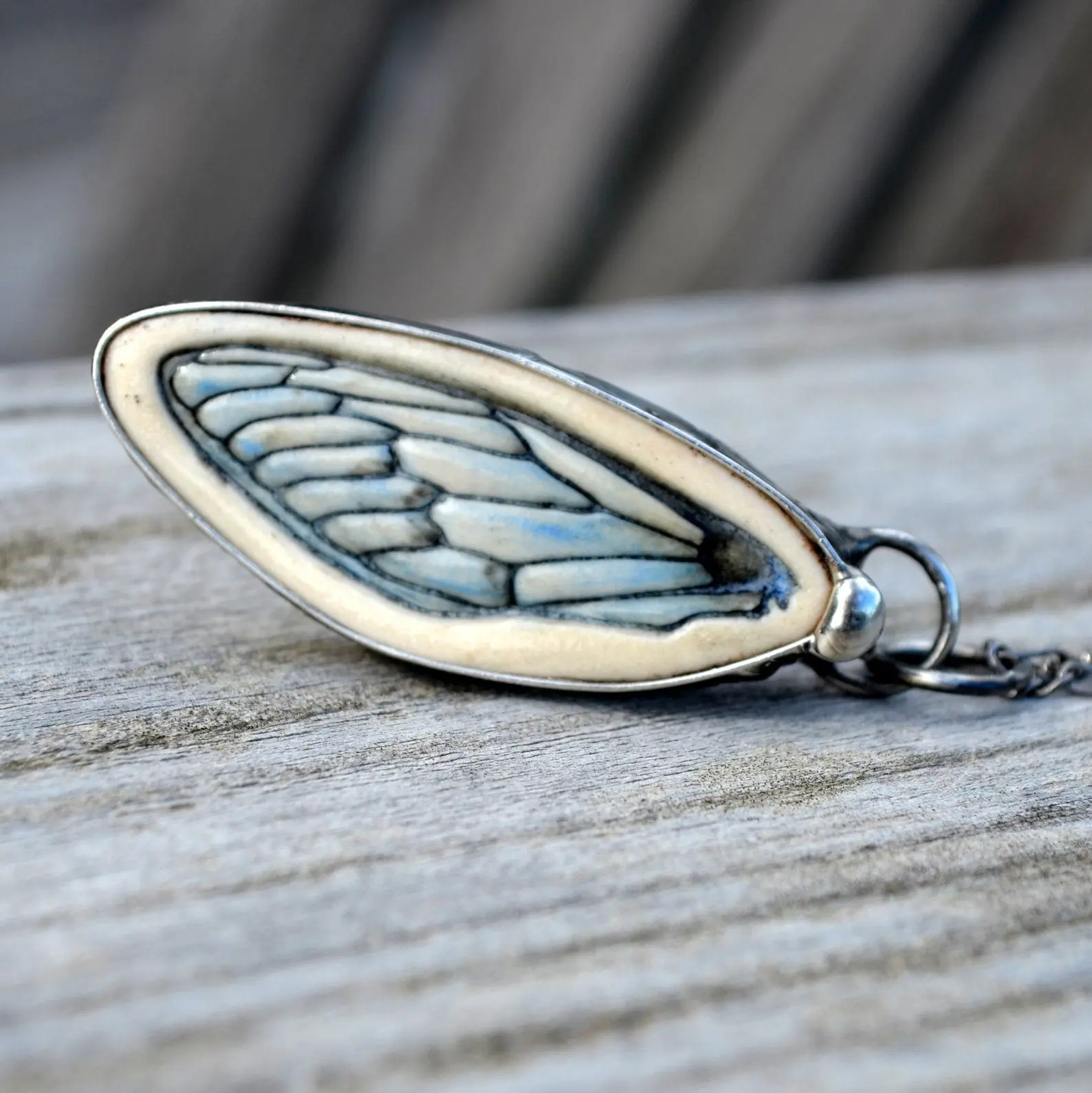 Cicada Porcelain Pendant Necklace, Blue Glaze