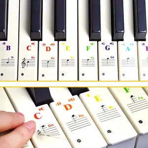 Piano Keyboard Note Stickers with Large Bold Letters for 88/61/54/49/37 , Removable Label for Starters and , Rainbow Colors for White  Only (1 Pack)