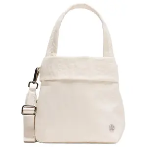 Lululemon On My Level 5L Nylon Shoulder Tote Bag for Women in Light Ivory with Silver Hardware