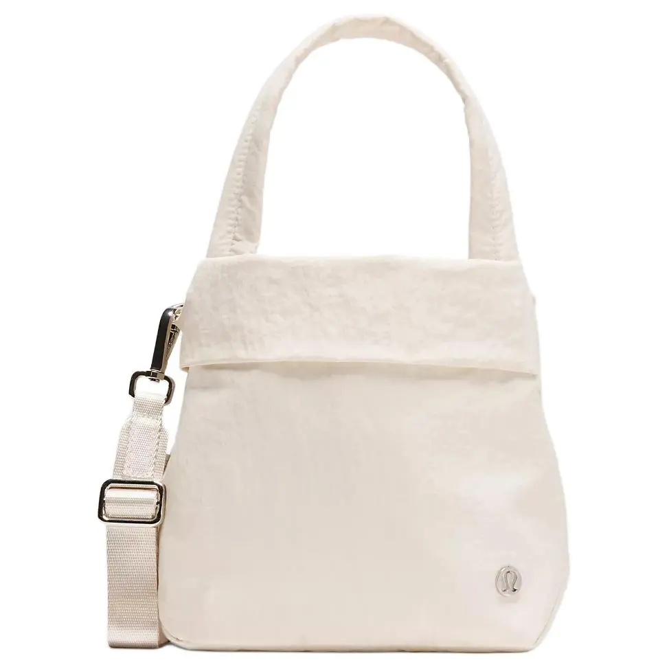 Women's Lululemon On My Level 5L Nylon Shoulder Tote Bag - Light Ivory with Silver Hardware, Adjustable Strap, Daily Commuting Purse, Multi-Functional Solid Color, Adjustable Strap Bag