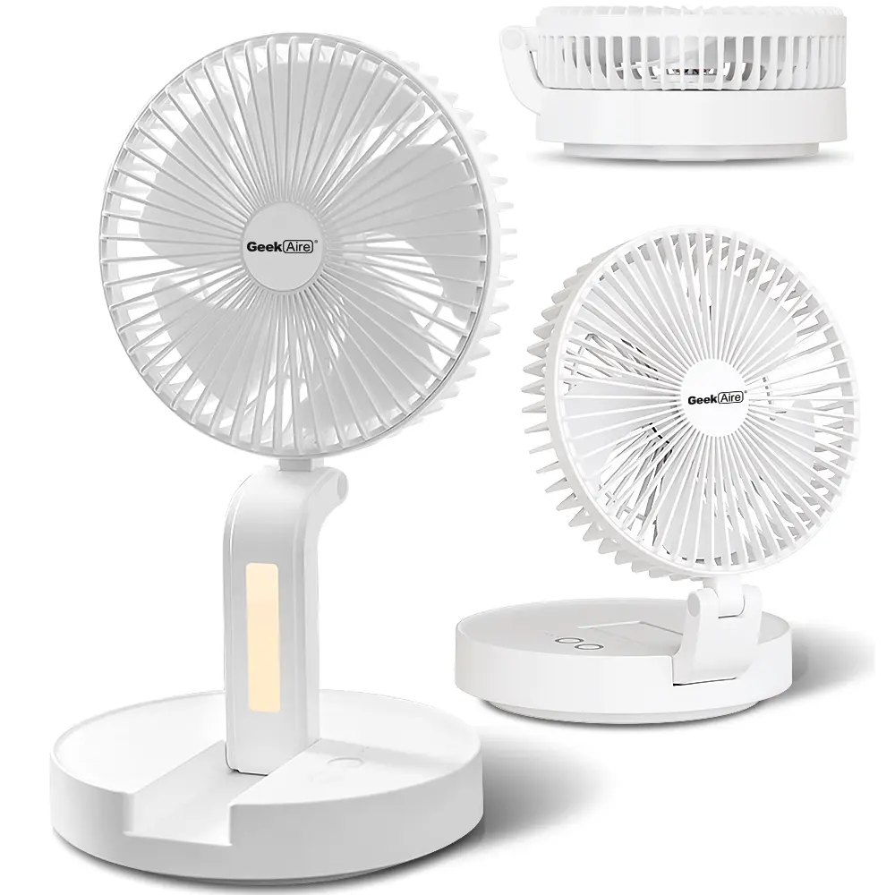 Personal Cooling Fan that Blow Cold Air, Portable Rechargeable Desk Fan with LED, Oscillating Standing Table Fans, Battery Powered Floor Fan for Bedroom, Travel, Dorm, Cruise RV Essentials