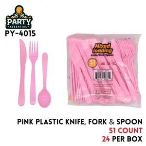 Party Solids Pink Plastic Silverware Heavy Duty 51Pieces Pink Disposable Silverware Heavy Duty, Utensil Sets, Of Each Forks, Knives & Spoons Disposable Cutlery Set For Party Supplies
