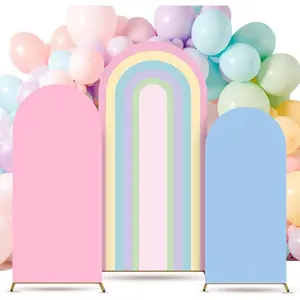 3 Pcs Arch Backdrop Stand Covers 4ft, 5ft, 6ft Pastel Arch Cover Spandex Fitted Macaroon Background for Groovy Boho Birthday Baby Shower Wedding (Pink and Blue)