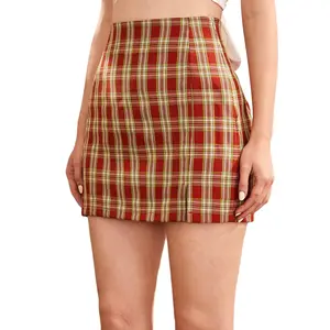 Women Summer Vintage Short Skirts Plaid High Waist Split A-line Mini Skirts Girls Fashion Korea Style Casual Clothes