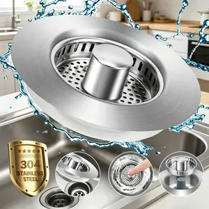 3 in 1 Kitchen Sink Drain Strainer, 304 Stainless Steel Sink Plug with Anti-Clog Basket, Pop Up Sink Stopper for US Standard 3-1/2 Inch Drain solutions colador para el fregadero