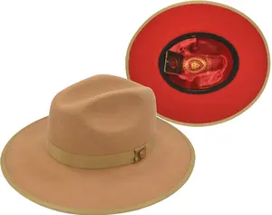 Bruno Capelo Men's Hat Acorn with Red Wide Stiff Brim Wool Fedora Monarch MO-202