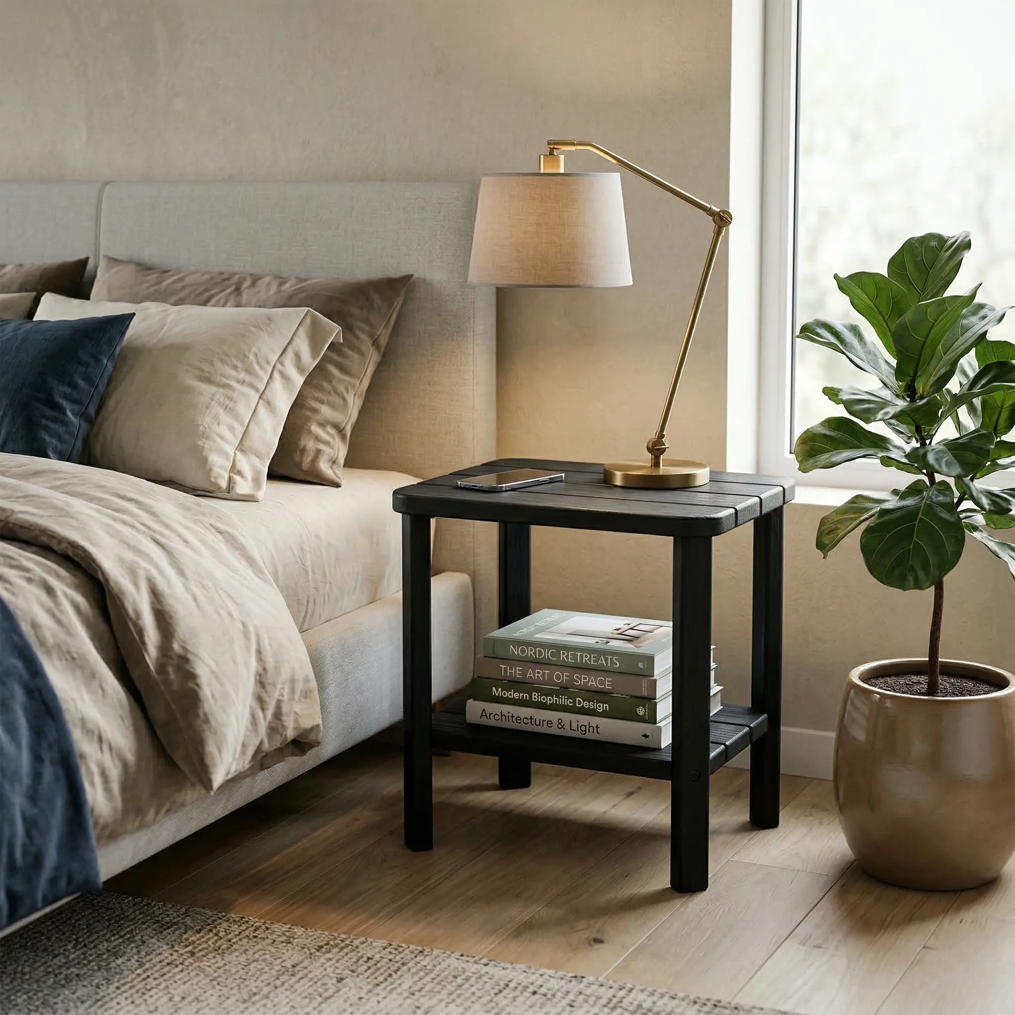 2-Tier Terrace Side Table Black, Weather-Resistant & Easy to Maintain, Suitable for Indoor & Outdoor Bedroom Bathroom Backyard Pool Porch Garden Lawn, Summervibes