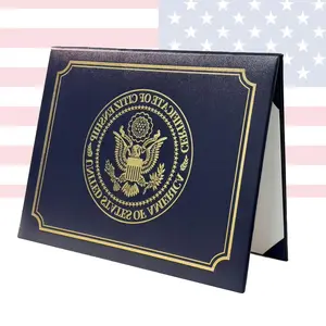 US Citizenship Certificate Holder Navy PU Naturalization Gold Foil Embossed with Padded Protection for 2026-2018 Certificates, Standard Size,passport holder Protector